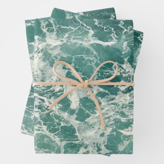 Blauwe groene oceaangolven inpakpapier vel (In situ)