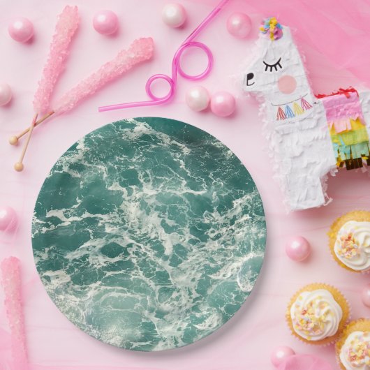 Blauwe groene oceaangolven papieren bordje (Feest)