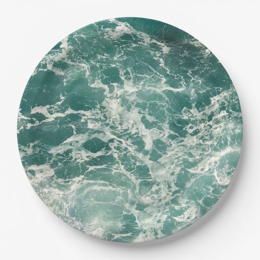 Blauwe groene oceaangolven papieren bordje (Voorkant)