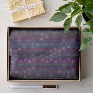 Blauwe, groene, paarse, roze vierkanten met strepe tissuepapier
