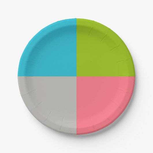 Blauwe groene roze grijs papieren bordje (Voorkant)