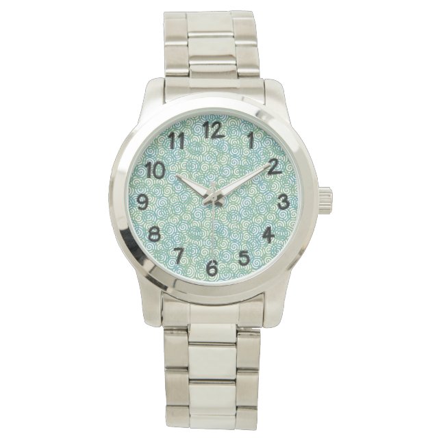 Blauwe groene spieren horloge (Voorkant)