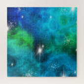Blauwe groene Star Nebula Space Galaxy Universe Legpuzzel (Horizontaal)