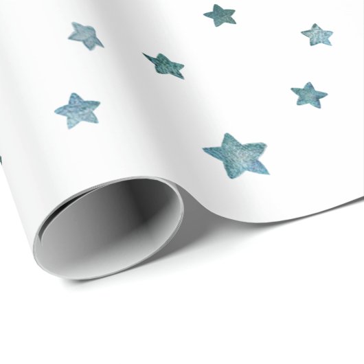 Blauwe groene sterren cadeaupapier (Rol Hoek)