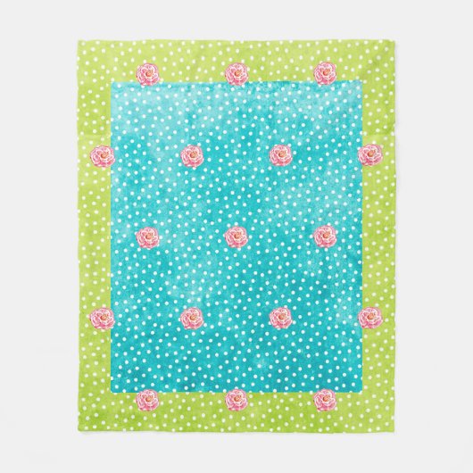 Blauwe groene Stippen Roses Fleece Blanket, medium Deken (Voorkant)