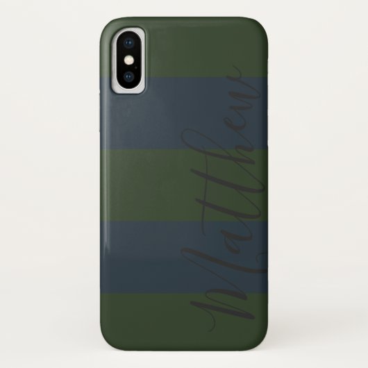 Blauwe groene strepe persoonlijke naam Case-Mate iPhone case (Achterkant)