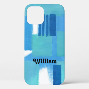 Blauwe groene strepen Abstract ontwerp personalise iPhone 12 Hoesje