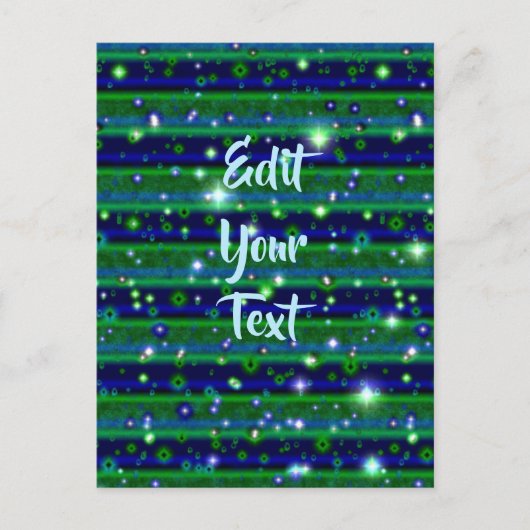Blauwe groene strepen met sterren en regendruppels briefkaart (Voorkant)