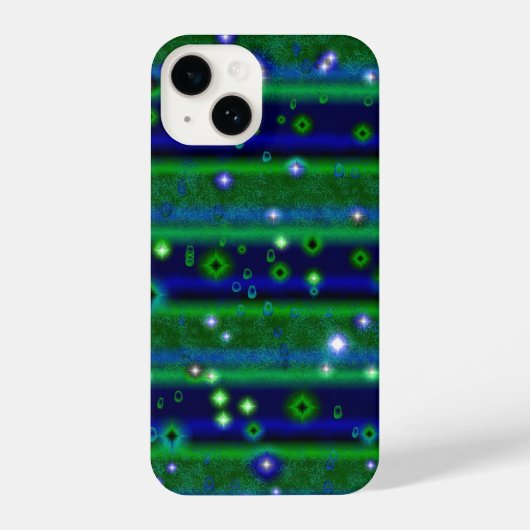 Blauwe groene strepen met sterren en regendruppels iPhone hoesje (Achterkant)