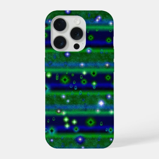Blauwe groene strepen met sterren en regendruppels iPhone hoesje (Achterkant)