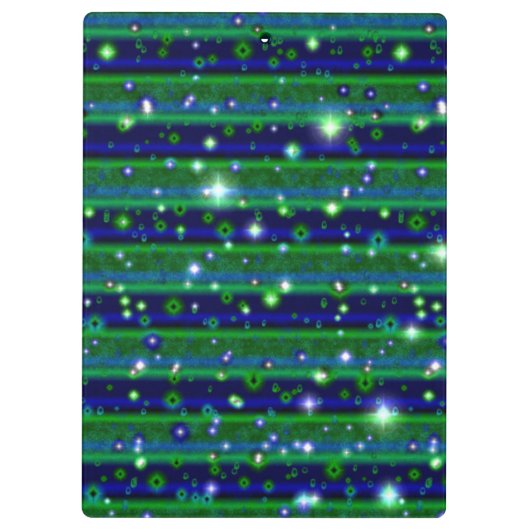 Blauwe groene strepen met sterren en regendruppels klembord (Achterkant)