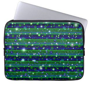 Blauwe groene strepen met sterren en regendruppels laptop sleeve