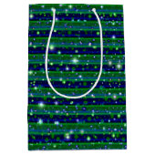 Blauwe groene strepen met sterren en regendruppels medium cadeauzakje (Voorkant)