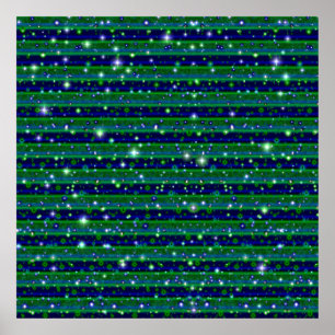 Blauwe groene strepen met sterren en regendruppels poster