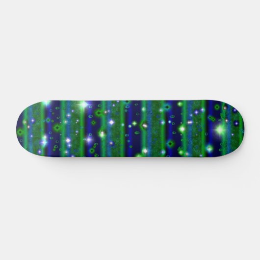 Blauwe groene strepen met sterren en regendruppels skateboard (Horizontaal)