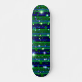 Blauwe groene strepen met sterren en regendruppels skateboard (Voorkant)