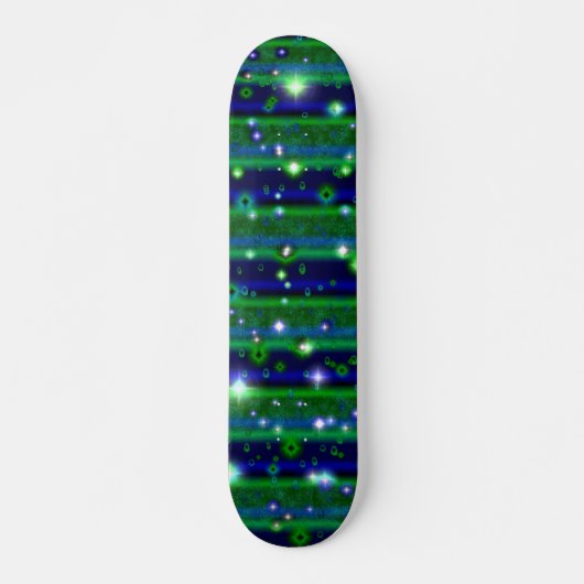 Blauwe groene strepen met sterren en regendruppels skateboard (Voorkant)