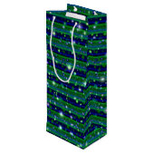 Blauwe groene strepen met sterren en regendruppels wijn cadeautas (Achterkant Gekanteld)