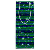 Blauwe groene strepen met sterren en regendruppels wijn cadeautas (Achterkant)