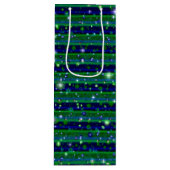 Blauwe groene strepen met sterren en regendruppels wijn cadeautas (Voorkant)