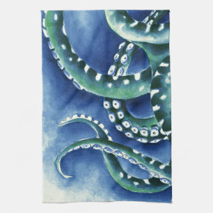 Blauwe groene tentakels theedoek
