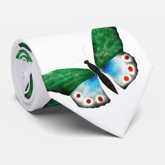 blauwe groene vlinderillustratie stropdas (Opgerold)