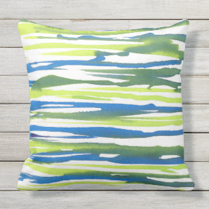 Blauwe groene Waterverf Abstracte Stripes Pillow Buitenkussen