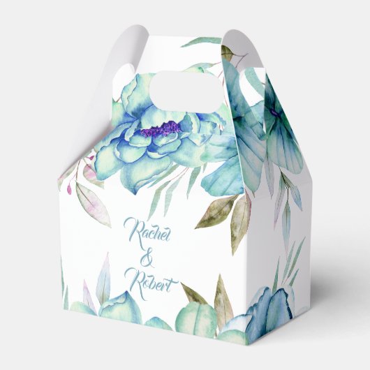 Blauwe, groene waterverf bloemen bloemen bloemen b bedankdoosjes (Voorkant Zijde)