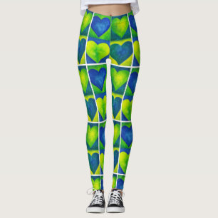 Blauwe groene Waterverf hoort kunstliefhebbers afd Leggings