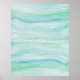 Blauwe groene Waterverf Lagen Abstracte kunst Poster