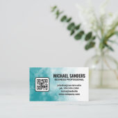 Blauwe groene Waterverf textuur | QR-code Visitekaartje (Staand voorkant)