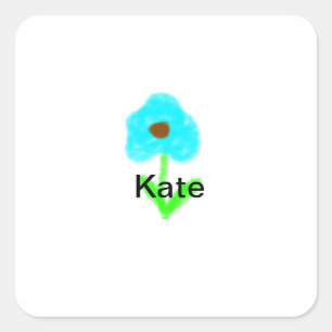 Blauwe groene waterverf voegt jouw naam tekstaange vierkante sticker