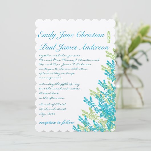 Blauwe groene wilde bloemen kaart (Staand voorkant)