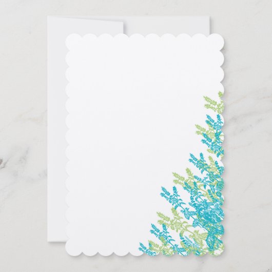 Blauwe groene wilde bloemen kaart (Achterkant)