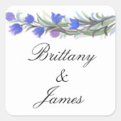 Blauwe groene wilde bloemen vierkante sticker (Voorkant)