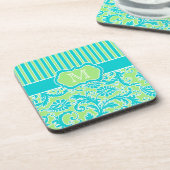 Blauwe, groene, witte stripte Damask Onderzetter s (Linkerzijde)