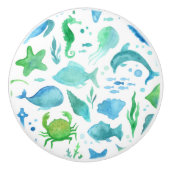 Blauwe groene zee oceaan, dolfijn wit nautisch keramische knop (Voorkant)