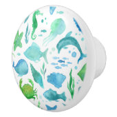 Blauwe groene zee oceaan, dolfijn wit nautisch keramische knop (Rechts)