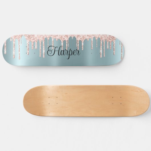 Blauwe groene zonnige afwerking met roze glittersc skateboard (Horizontaal)