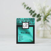 BLAUWE GROENTE DAMASKLOOT, ZWAKTE MONOGRAM VISITEKAARTJE (Staand voorkant)