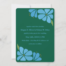 Blauwe Groovy Flower Pattern Huwelijksuitnodiging Kaart