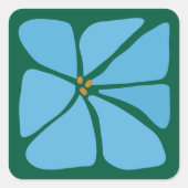 Blauwe Groovy Flower Pattern Wedding Invitation Se Vierkante Sticker (Voorkant)