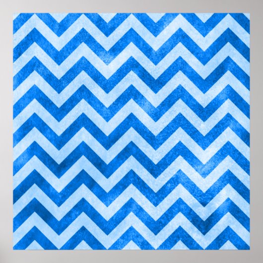 Blauwe Grunge Zigzag Poster (Voorkant)