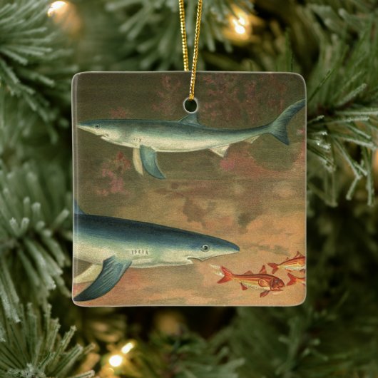 blauwe haai Eating Fish, Marine Life Keramisch Ornament (Boom)