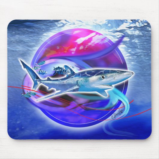 Blauwe haai en Pilot Fish Muismat (Voorkant)