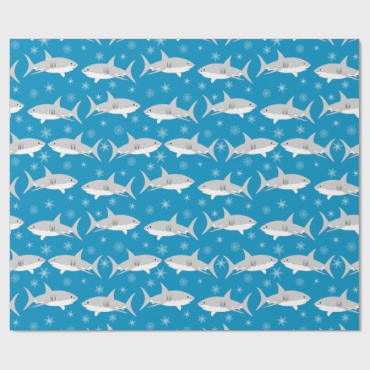 Blauwe haai en sneeuwvlok kerstontwerp cadeaupapier (Vlak)
