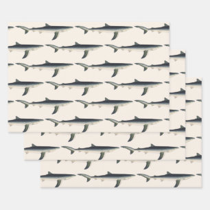 Blauwe Haai, Vintage Aquatisch Zeeleven Marien Inpakpapier Vel