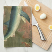 Blauwe haaien die vis eten, antieke zeeleven theedoek (Quarter Fold)