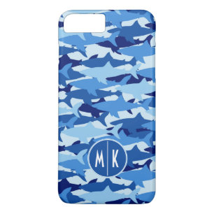 Blauwe Haaienpatroon Monogram iPhone 8 Plus / 7 Plus Hoesje