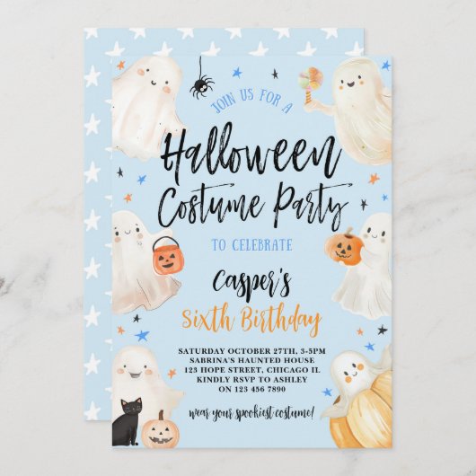 Blauwe Halloween Spooky Boy Verjaardag Kostuumfees Kaart (Voorkant / Achterkant)